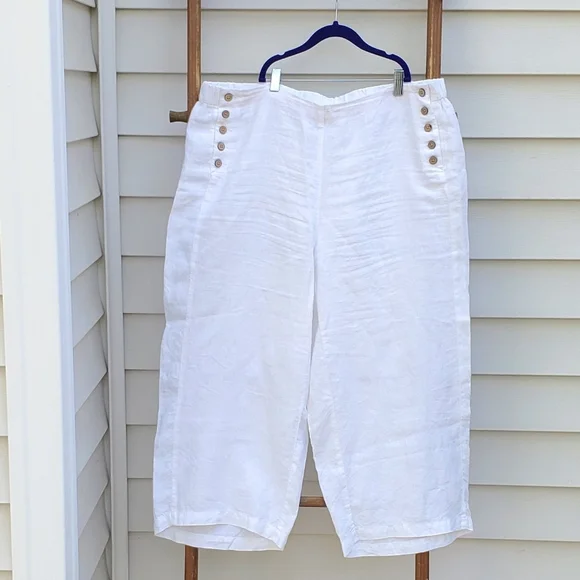 J. Jill Linen Crop Wide-Leg White Pants Size 2X - Picture 2 of 5